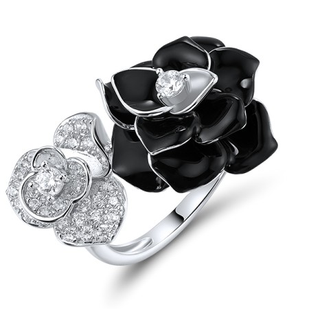 Sterling Silver Ring Enamel,White Cubic Zirconia (R319166ENASL925) - US 6