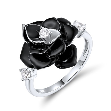 Sterling Silver Ring Enamel,White Cubic Zirconia (R319167ENASL925) - US 6