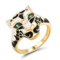 Sterling Silver w/ Yellow Black Plating Ring Enamel,Green Spinel (R319171ENASC925) - US 6