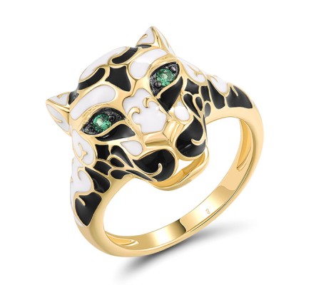 Sterling Silver w/ Yellow Black Plating Ring Enamel,Green Spinel (R319171ENASC925) - US 6