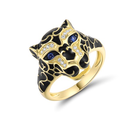 Sterling Silver w/ Yellow Black Plating Ring Blue Nano Cubic Zirconia,Enamel,White Cubic Zirconia (R319172ENASC925) - US 6