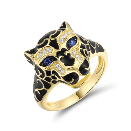 Sterling Silver w/ Yellow Black Plating Ring Blue Nano Cubic Zirconia,Enamel,White Cubic Zirconia (R319172ENASC925) - US 6