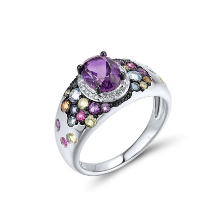 14KWB Ring Amethyst,Blue Topaz (Swiss Blue),Citrine,Diamond,London Blue Topaz,Peridot,Ruby (R319309MUL14KWB)