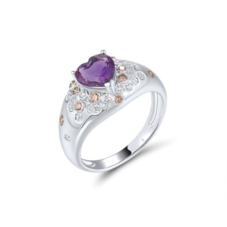 14KW Ring Amethyst,Brown Diamond,Diamond (R319311ABR14KW)