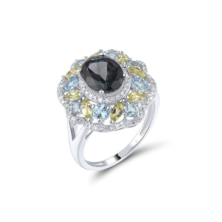 14KW Ring Blue Topaz (Swiss Blue),Diamond,London Blue Topaz,Peridot (R319312BLLP14KW)