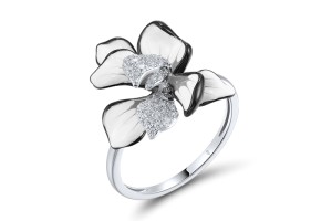 Sterling Silver Ring Enamel,White Cubic Zirconia (R319449ENASL925) - US 6