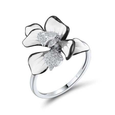 Sterling Silver Ring Enamel,White Cubic Zirconia (R319449ENASL925) - US 6