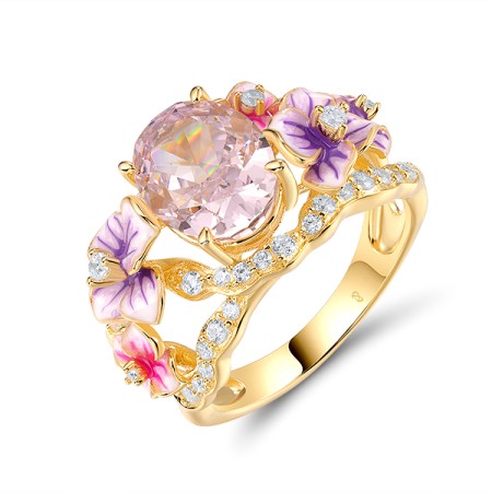 Sterling Silver w/ Yellow Plating Ring Pink Cubic Zirconia,White Cubic Zirconia,Enamel (R319489ENA1SY925) - US 7