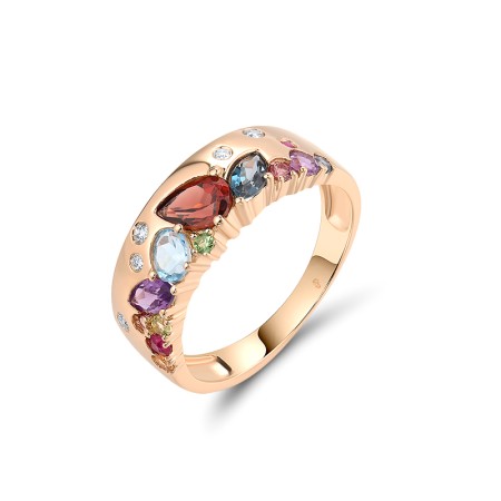 14KR Ring Amethyst,Blue Sapphire,Blue Topaz (Swiss Blue),Citrine,Diamond,Garnet,Green Garnet,London Blue Topaz,Orange Sapphire,Peridot,Ruby (R319548MUL14KR)