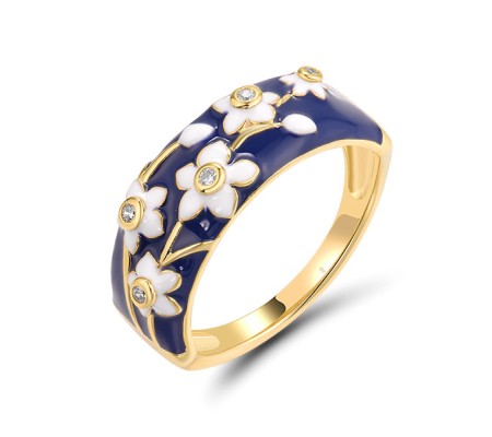 Sterling Silver w/ Yellow Plating Ring Enamel,White Cubic Zirconia (R319627ENASY925) - US 6