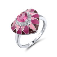 Sterling Silver Ring Enamel,Pink Glass,White Cubic Zirconia (R319874ENASL925) - US 6