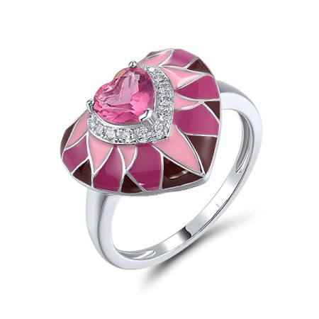 Sterling Silver Ring Enamel,Pink Glass,White Cubic Zirconia (R319874ENASL925) - US 6