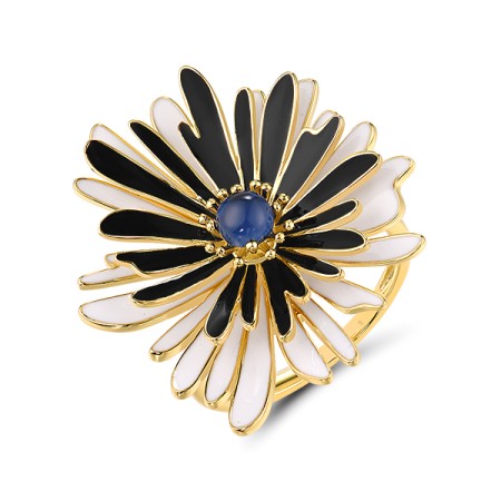 Sterling Silver w/ Yellow Plating Ring Blue Glass,Enamel (R319876ENA1SY925) - US 6