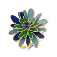 Sterling Silver w/ Yellow Plating Ring Blue Glass,Enamel (R319877ENASY925) - US 6