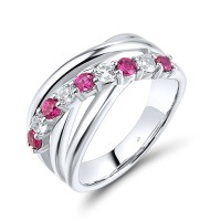 Sterling Silver Ring Created Ruby,Created white sapphire (R319899CRWSL925)