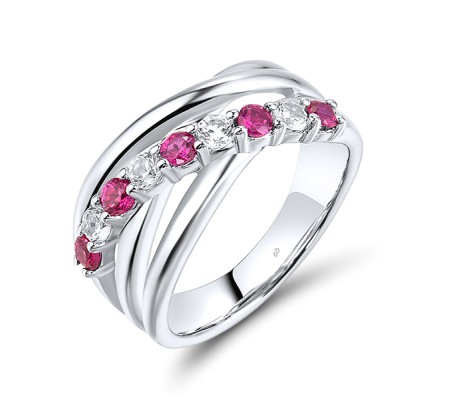 Sterling Silver Ring Created Ruby,Created white sapphire (R319899CRWSL925)