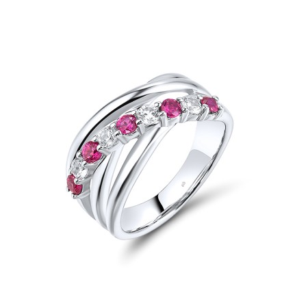 Sterling Silver Ring Created Ruby,Created white sapphire (R319899CRWSL925)