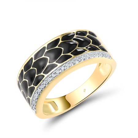 Sterling Silver w/ Ionic Yellow Plating Ring Enamel,White Cubic Zirconia (R320019ENASP925) - US 6