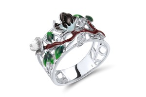 Sterling Silver Ring White Cubic Zirconia,Enamel (R320020ENA1SL925) - US 6