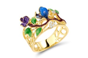 Sterling Silver w/ Yellow Plating Ring Enamel,White Cubic Zirconia (R320020ENA2SY925) - US 6