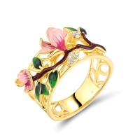 Sterling Silver w/ Yellow Plating Ring Enamel,White Cubic Zirconia (R320020ENASY925) - US 6