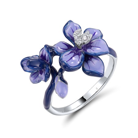 Sterling Silver Ring Enamel,White Cubic Zirconia (R320022ENASL925) - US 6