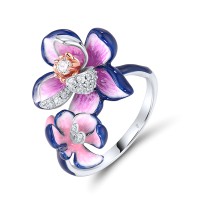 Sterling Silver w/ Ionic Rose Plating Ring Enamel,White Cubic Zirconia (R320023ENASQ925) - US 6