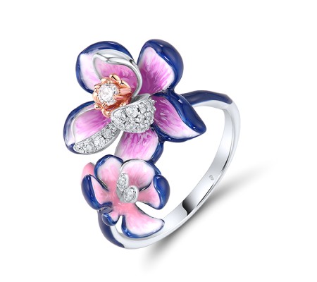 Sterling Silver w/ Ionic Rose Plating Ring Enamel,White Cubic Zirconia (R320023ENASQ925) - US 6