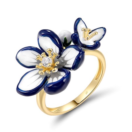 Sterling Silver w/ Yellow Plating Ring Enamel,White Cubic Zirconia (R320024ENASY925) - US 6