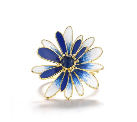Sterling Silver w/ Yellow Plating Ring Blue Glass,Enamel (R320059ENA1SY925) - US 6