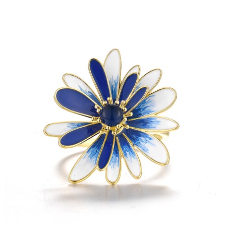 Sterling Silver w/ Yellow Plating Ring Blue Glass,Enamel (R320059ENA1SY925) - US 6