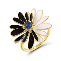 Sterling Silver w/ Yellow Plating Ring Blue Glass,Enamel (R320059ENASY925) - US 6