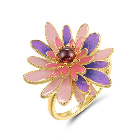 Sterling Silver w/ Yellow Plating Ring Enamel,Garnet Cubic Zirconia (R320060ENASY925) - US 6