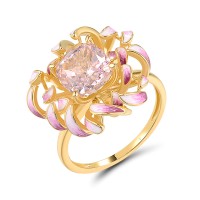 Sterling Silver w/ Yellow Plating Ring Enamel,Pink Cubic Zirconia (R320061ENASY925) - US 6