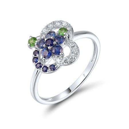 14KW Ring Blue Sapphire,Diamond,Green Garnet (R320140GGS14KW)