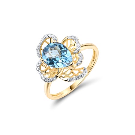 14KYW Ring Blue Topaz (Swiss Blue),Diamond (R320200BLT14KYW)