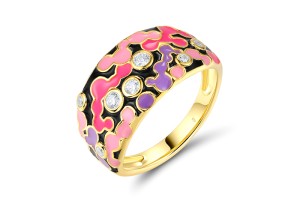 Sterling Silver w/ Yellow Plating Ring Enamel,White Cubic Zirconia (R320209ENA1SY925) - US 6