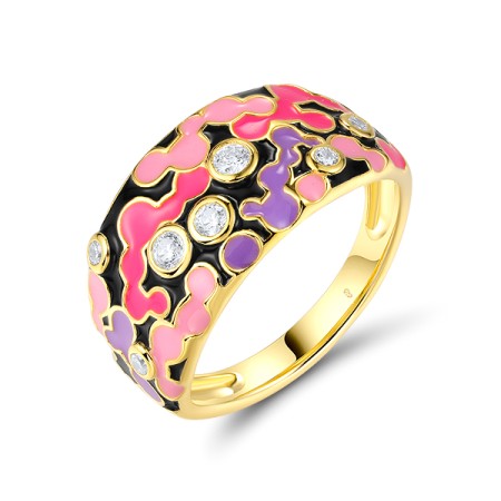 Sterling Silver w/ Yellow Plating Ring Enamel,White Cubic Zirconia (R320209ENA1SY925) - US 6