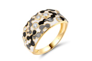 Sterling Silver w/ Yellow Plating Ring Enamel,White Cubic Zirconia (R320209ENASY925) - US 6