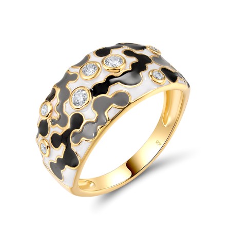 Sterling Silver w/ Yellow Plating Ring Enamel,White Cubic Zirconia (R320209ENASY925) - US 6