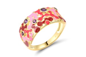 Sterling Silver w/ Yellow Plating Ring Enamel,Created Purple Nano Spinel (R320210ENA1SY925) - US 6