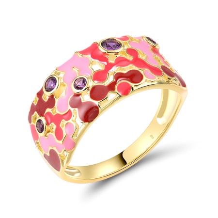 Sterling Silver w/ Yellow Plating Ring Enamel,Created Purple Nano Spinel (R320210ENA1SY925) - US 6