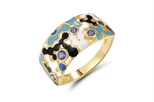 Sterling Silver w/ Yellow Plating Ring Blue Nano Cubic Zirconia,Enamel (R320210ENASY925) - US 6