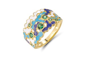 Sterling Silver w/ Yellow Plating Ring Enamel,Green Spinel (R320211ENASY925) - US 6