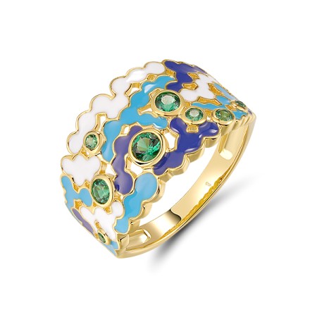 Sterling Silver w/ Yellow Plating Ring Enamel,Green Spinel (R320211ENASY925) - US 6