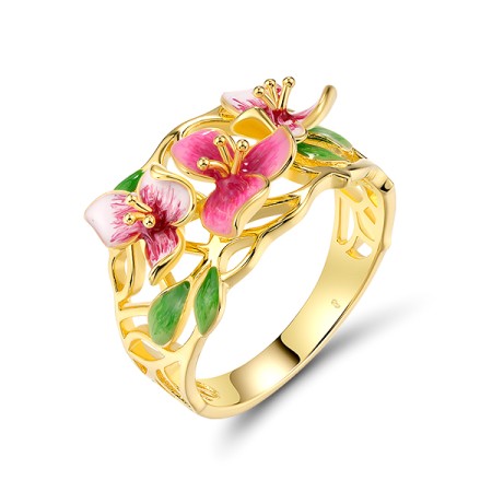 Sterling Silver w/ Yellow Plating Ring Enamel (R320215ENASY925) - US 6