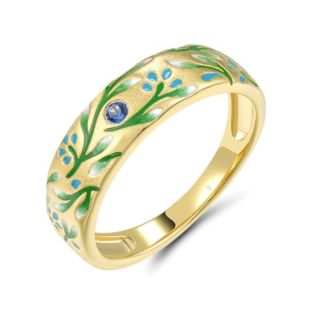 Sterling Silver w/ Yellow Plating Ring Blue Nano Cubic Zirconia,Enamel (R320284ENA1SY925) - US 6