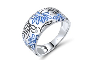 Sterling Silver Ring Enamel,White Cubic Zirconia (R320285ENA1SL925) - US 6