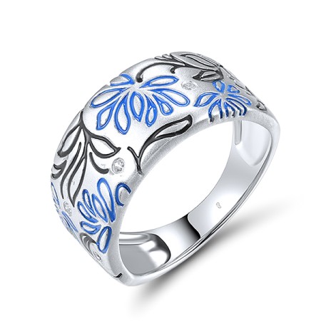 Sterling Silver Ring Enamel,White Cubic Zirconia (R320285ENA1SL925) - US 6