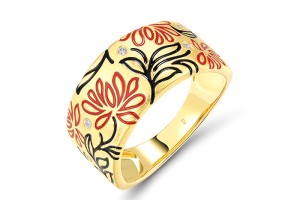 Sterling Silver w/ Yellow Plating Ring Enamel,White Cubic Zirconia (R320285ENASY925) - US 6